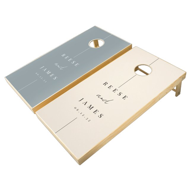Modern Minimal Personalized Wedding Cornhole Set (Angled)