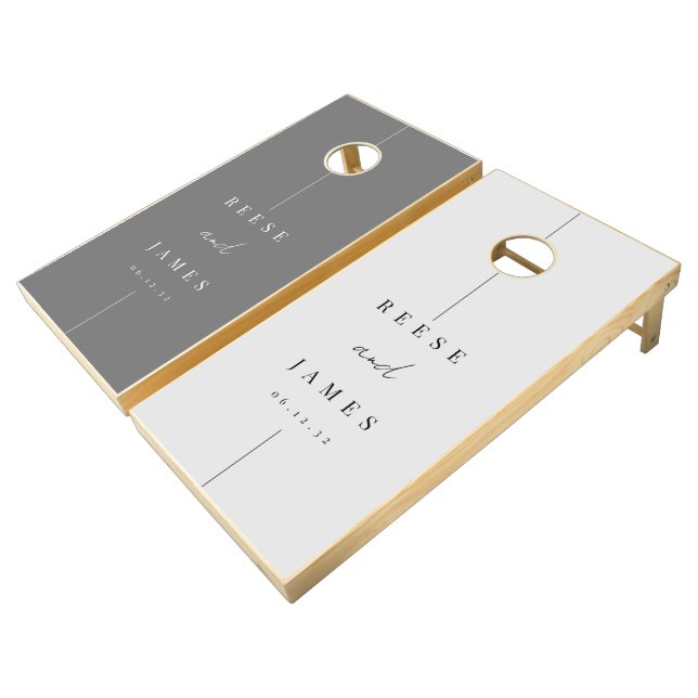 Modern Minimal Personalized Wedding Cornhole Set (Angled)