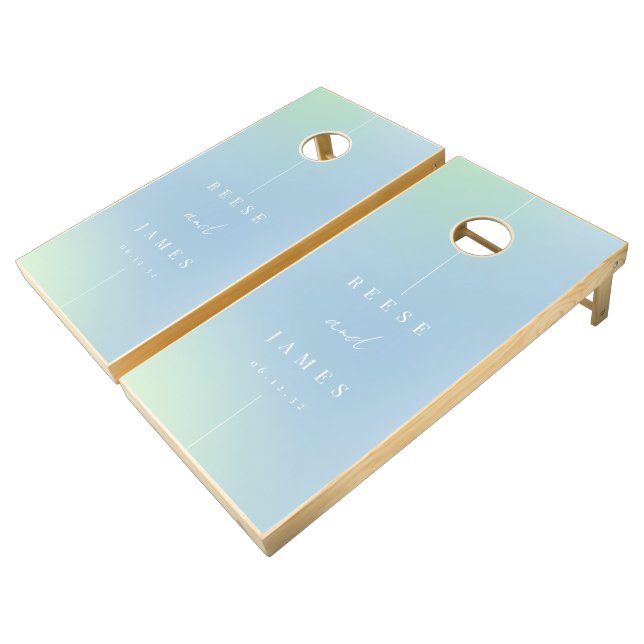 Modern Minimal Personalized Wedding Cornhole Set (Angled)