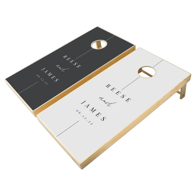 Modern Minimal Personalized Wedding Cornhole Set (Angled)
