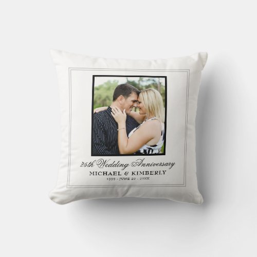 Modern Minimal Photo 25th Wedding Anniversary Throw Pillow