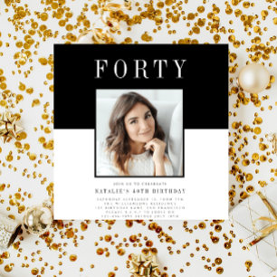 Modern minimal photo 40th birthday invitation