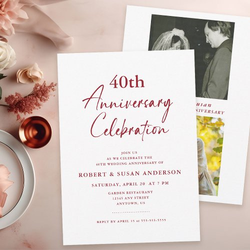 Modern Minimal Photo 40th Wedding Anniversary Invitation