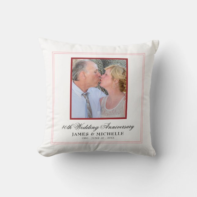 Modern Minimal Photo 40th Wedding Anniversary Throw Pillow (Front)