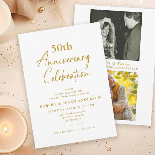 Modern Minimal Photo 50th Wedding Anniversary Invitation