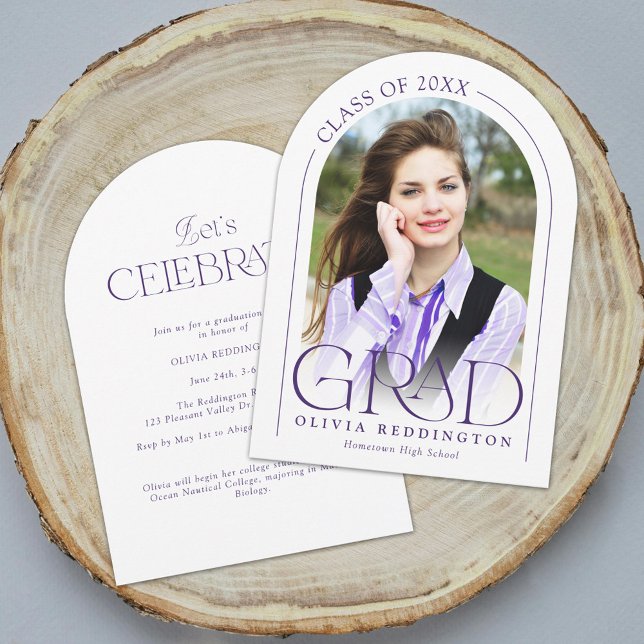 Modern Minimal Photo Arch Purple Graduation Party Invitation (Creator Uploaded)