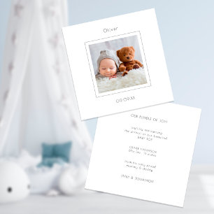 Modern Minimal Photo Baby Boy Birth Announcement