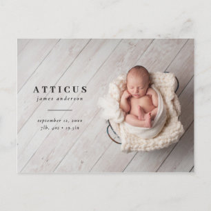 Modern, minimal photo birth announcement