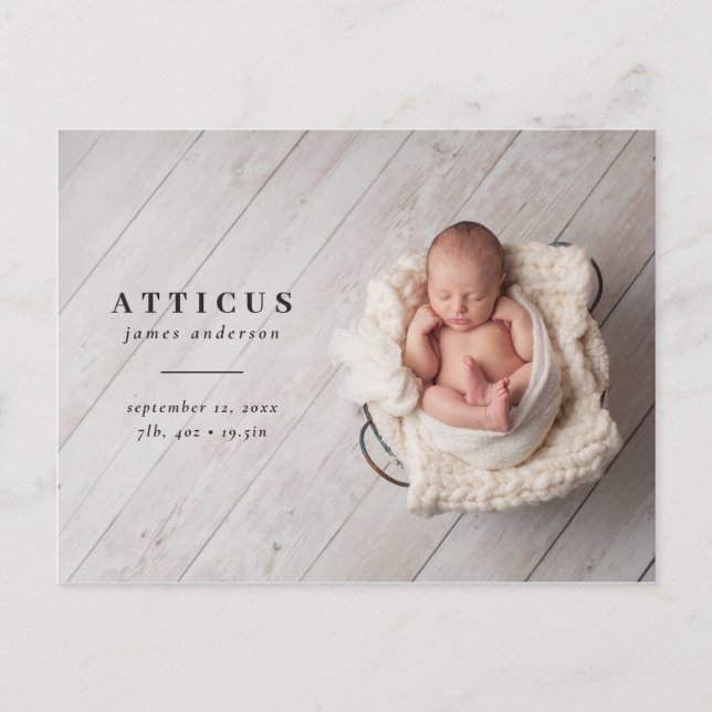 Modern, minimal photo birth announcement (Front)