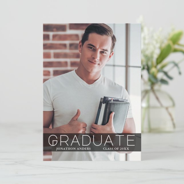 Modern Minimal Photo Bk Graduate Announcement Card (Standing Front)