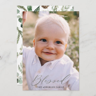 Modern minimal photo blessed Christmas chic script Holiday Card