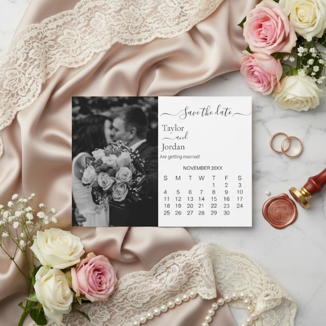 Modern Minimal Photo Calendar Save the Date Card  (Creator Uploaded)