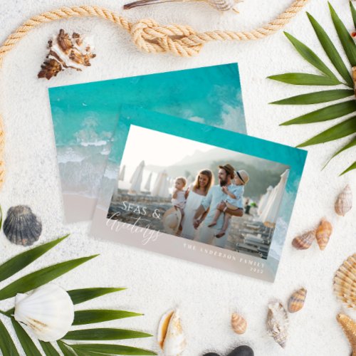 Modern minimal photo Christmas beach Holiday Card