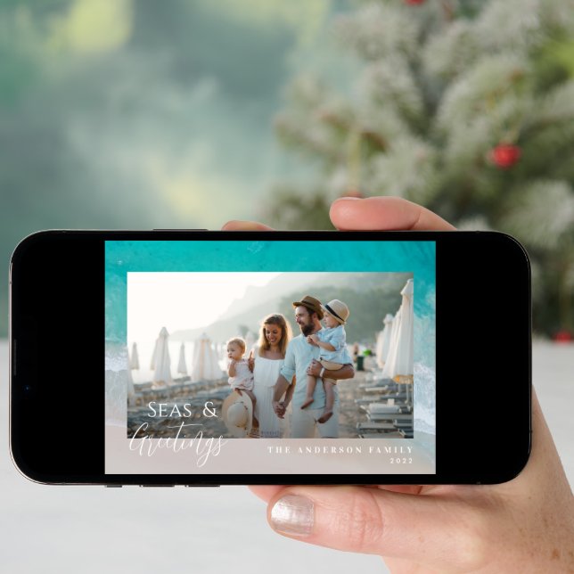 Modern minimal photo Christmas beach Holiday Card (Front Digital)