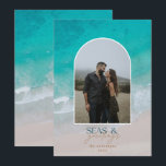 Modern minimal photo Christmas beach Holiday Card<br><div class="desc">stylish christmas card design featuring trendy mix of bold and script font,  space for your chosen photo on front with beach and sea graphic on reverse</div>