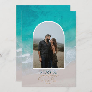 Modern minimal photo Christmas beach Holiday Card