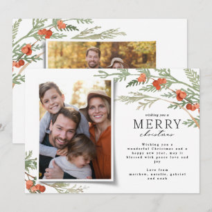Modern minimal photo Christmas elegant eucalyptus Holiday Card