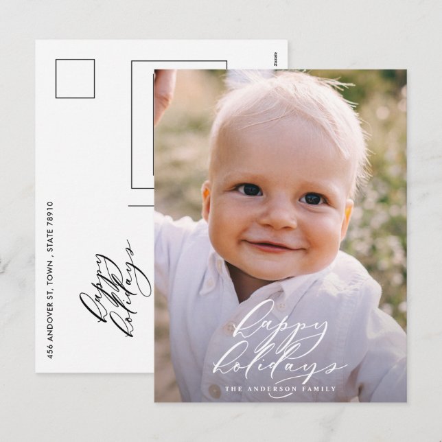 Modern minimal photo Christmas elegant holiday (Front/Back)