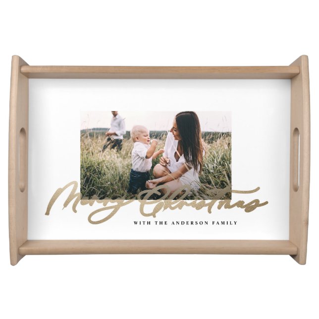 Modern minimal photo Christmas elegant holiday Serving Tray (Front)