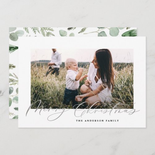 Modern minimal photo Christmas elegant script Holiday Card