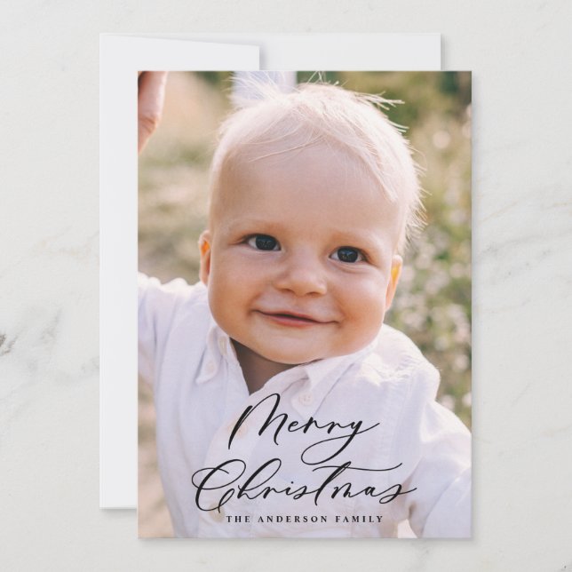 Modern minimal photo Christmas elegant script Holiday Card (Front)