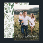 Modern minimal photo Christmas elegant script Holiday Card<br><div class="desc">Modern minimal foliage wreath year to remember script holiday Christmas card. Hand painted eucalyptus,  minimal foliage and modern rustic rattan wreath give this holiday card a luxurious feel. In classy greens,  browns and grays.</div>