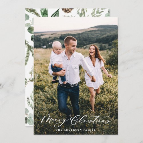 Modern minimal photo Christmas elegant script Holiday Card