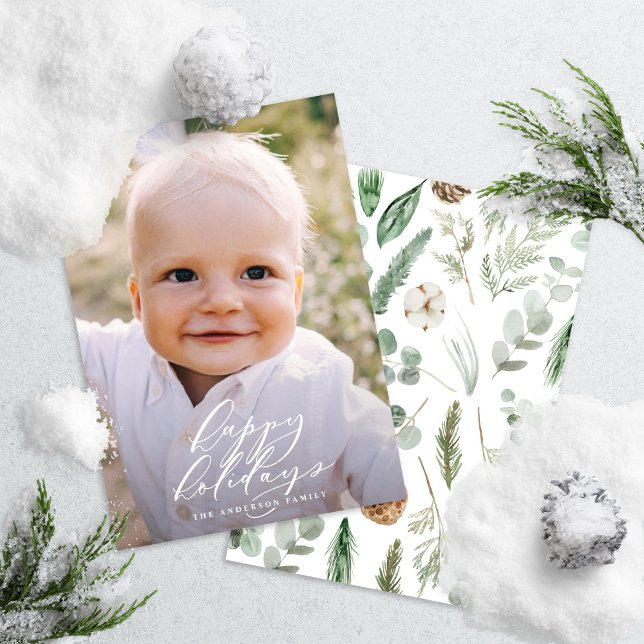 Modern minimal photo Christmas elegant script Holiday Card (Creator Uploaded)