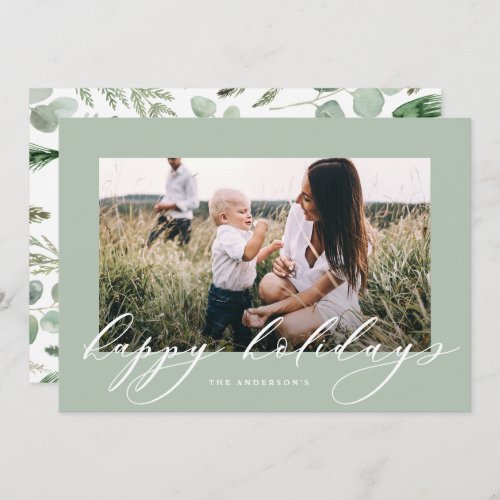 Modern minimal photo Christmas elegant script Holiday Card