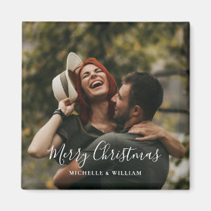 Modern Minimal Photo Christmas Script Magnet