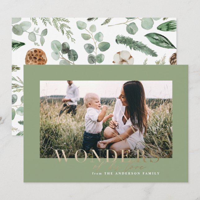 Modern minimal photo Christmas wonder Holiday Card (Front/Back)