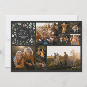 Modern minimal photo collage black Christmas Holiday Card