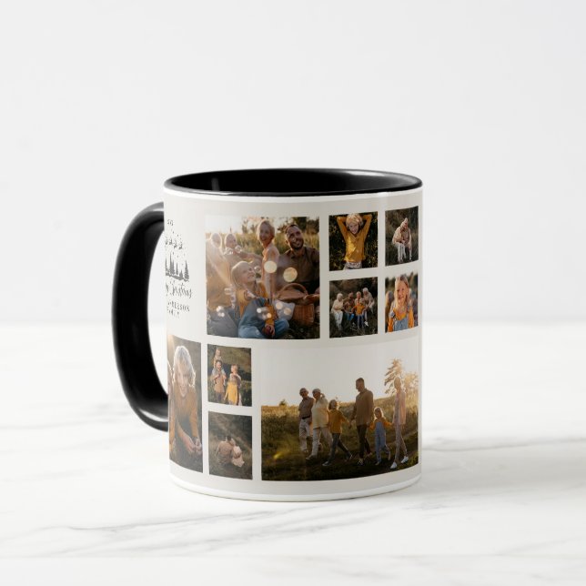 Modern minimal photo collage Christmas cream  Mug (Front Left)