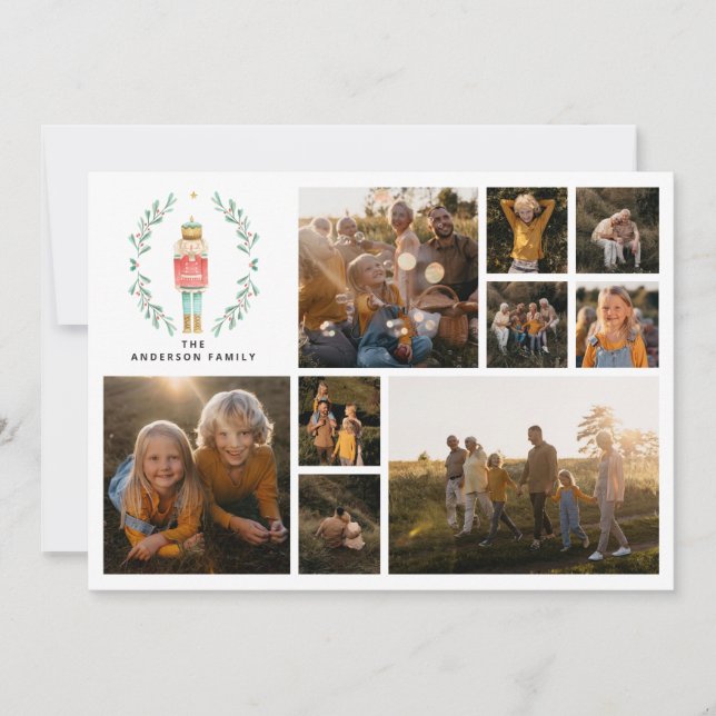 Modern minimal photo collage Christmas elegant Holiday Card (Front)