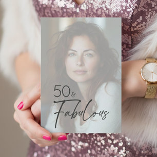 Modern Minimal Photo Fifty & Fabulous Birthday Invitation
