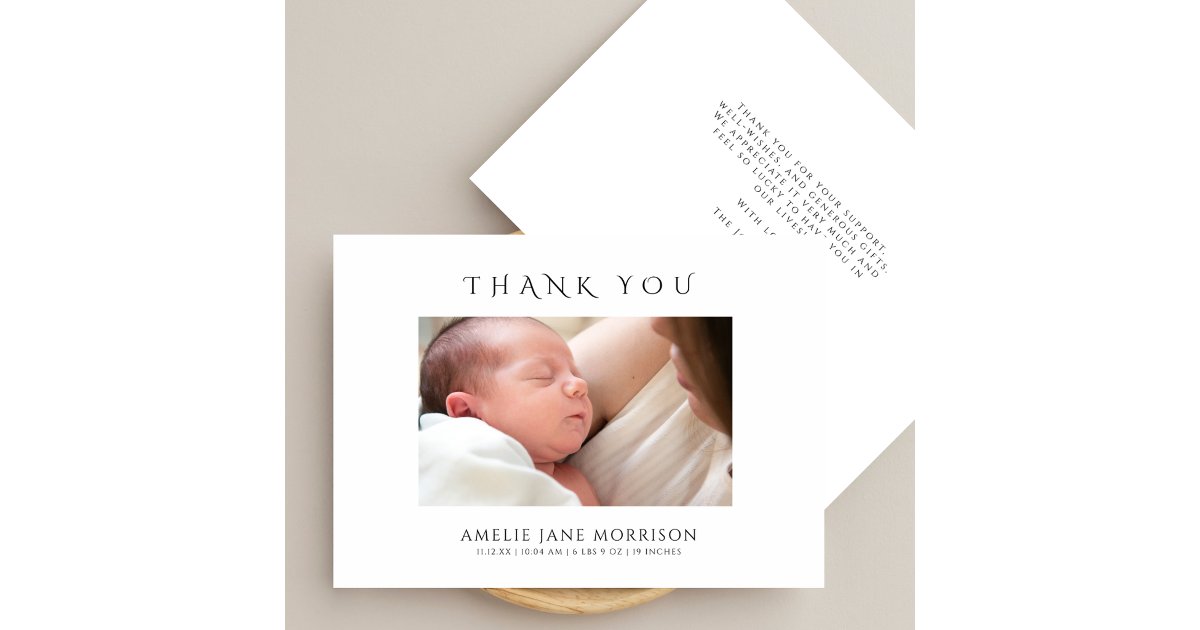 Modern Minimal Photo Frame Baby Shower Thank You Card | Zazzle