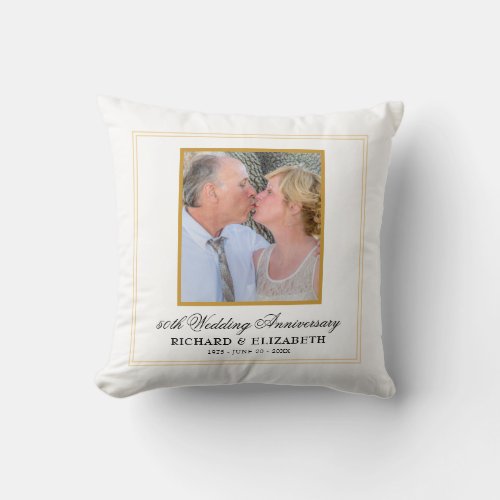 Modern Minimal Photo Gold 50th Wedding Anniversary Throw Pillow