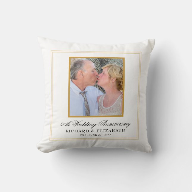 Modern Minimal Photo Gold 50th Wedding Anniversary Throw Pillow (Front)