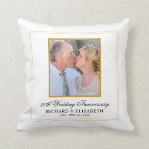 Modern Minimal Photo Gold 50th Wedding Anniversary Throw Pillow