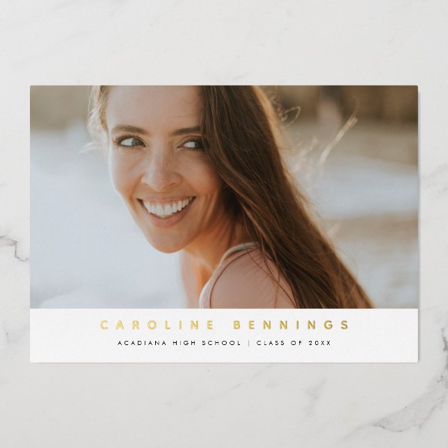 Modern Minimal Photo Graduation Gold Foil Invitation (Front)