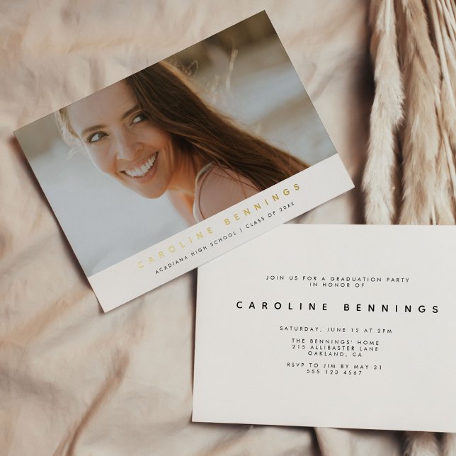 Modern Minimal Photo Graduation Gold Foil Invitation (Modern Minimal Photo Graduation Gold Foil Announcement and Party Invitation)