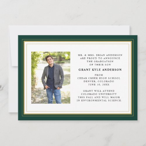 Modern Minimal Photo Graduation Green Announcement