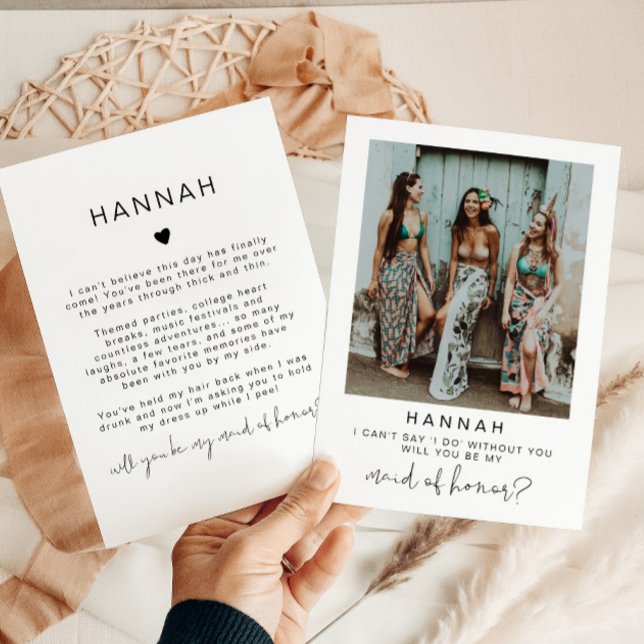 Modern Minimal Photo Maid of Honor Proposal Card  (Creator Uploaded)