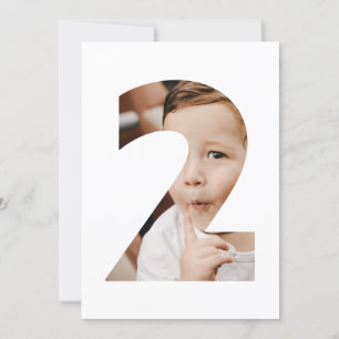 Modern Minimal Photo Number Two Second Birthday Invitation