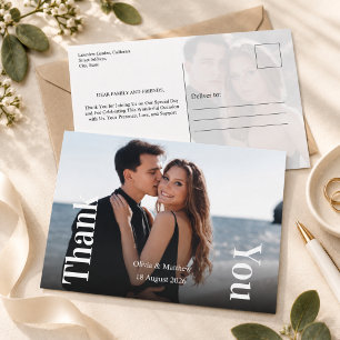 Modern Minimal Photo Overlay Wedding Thank You Postcard