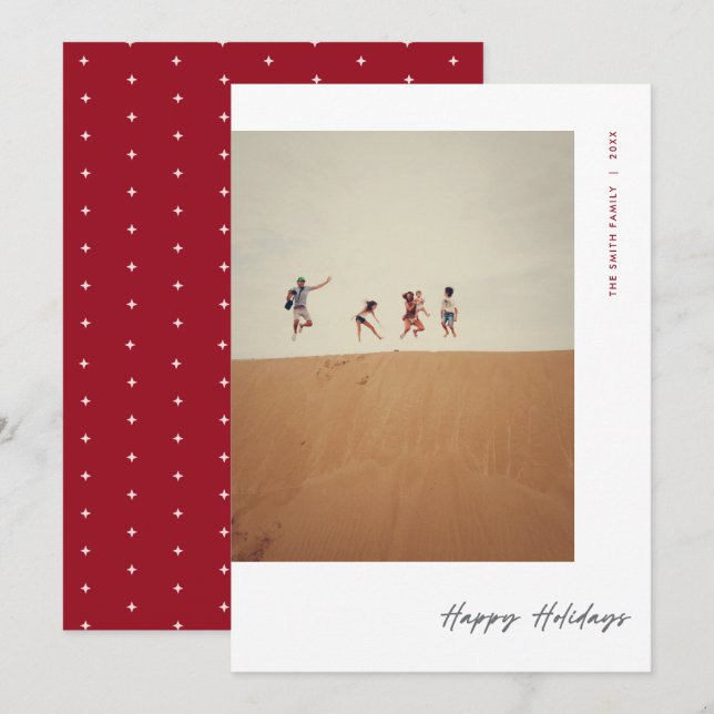 Modern Minimal Photo Red Christmas Holiday Card (Front/Back)