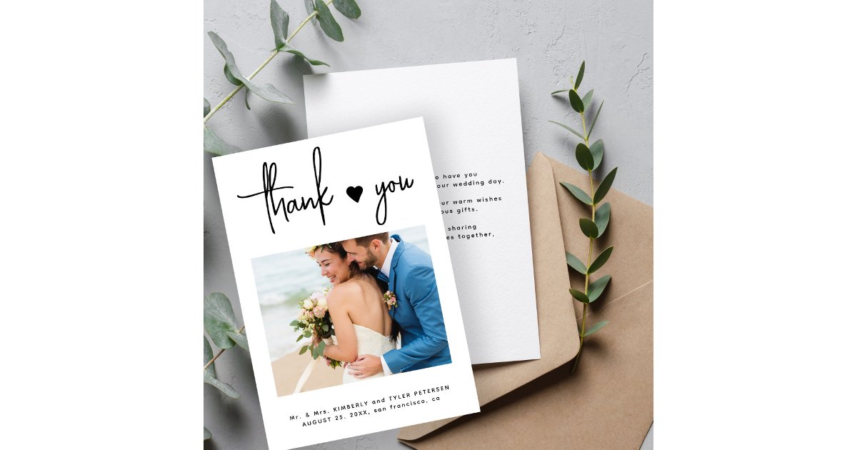 Modern minimal photo simple wedding thank you card | Zazzle