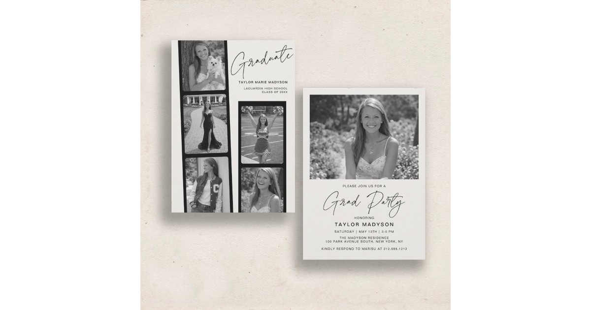 Modern Minimal Photo Strip | Graduation Party Invitation | Zazzle