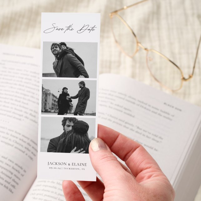 Modern Minimal Photo Strip Wedding Save the Date Bookmarks (Hand)
