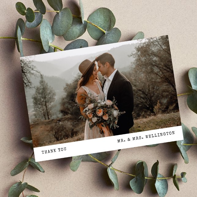 Modern Minimal Photo Typewriter Wedding Thank You Card (Creator Uploaded)
